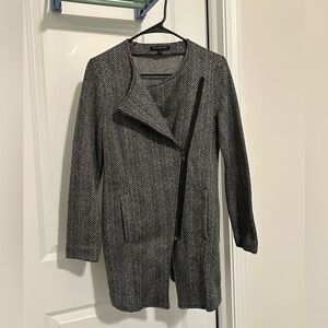 Banana Republic Gray Herringbone Asymmetric Zip Trench Coat